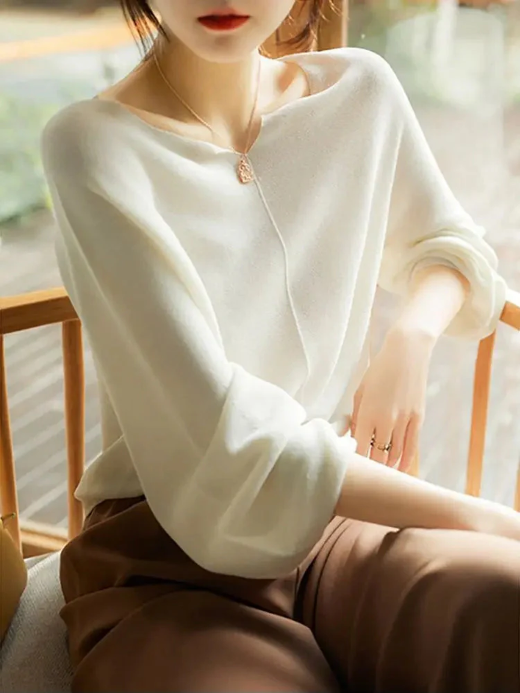 Women’s Draped Knit Sweater Top – Elegant Long Sleeve Top with Flattering Fit