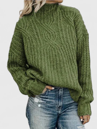 Women’s High Neck Casual Sweater – Relaxed Fit Textured Knit Pullover