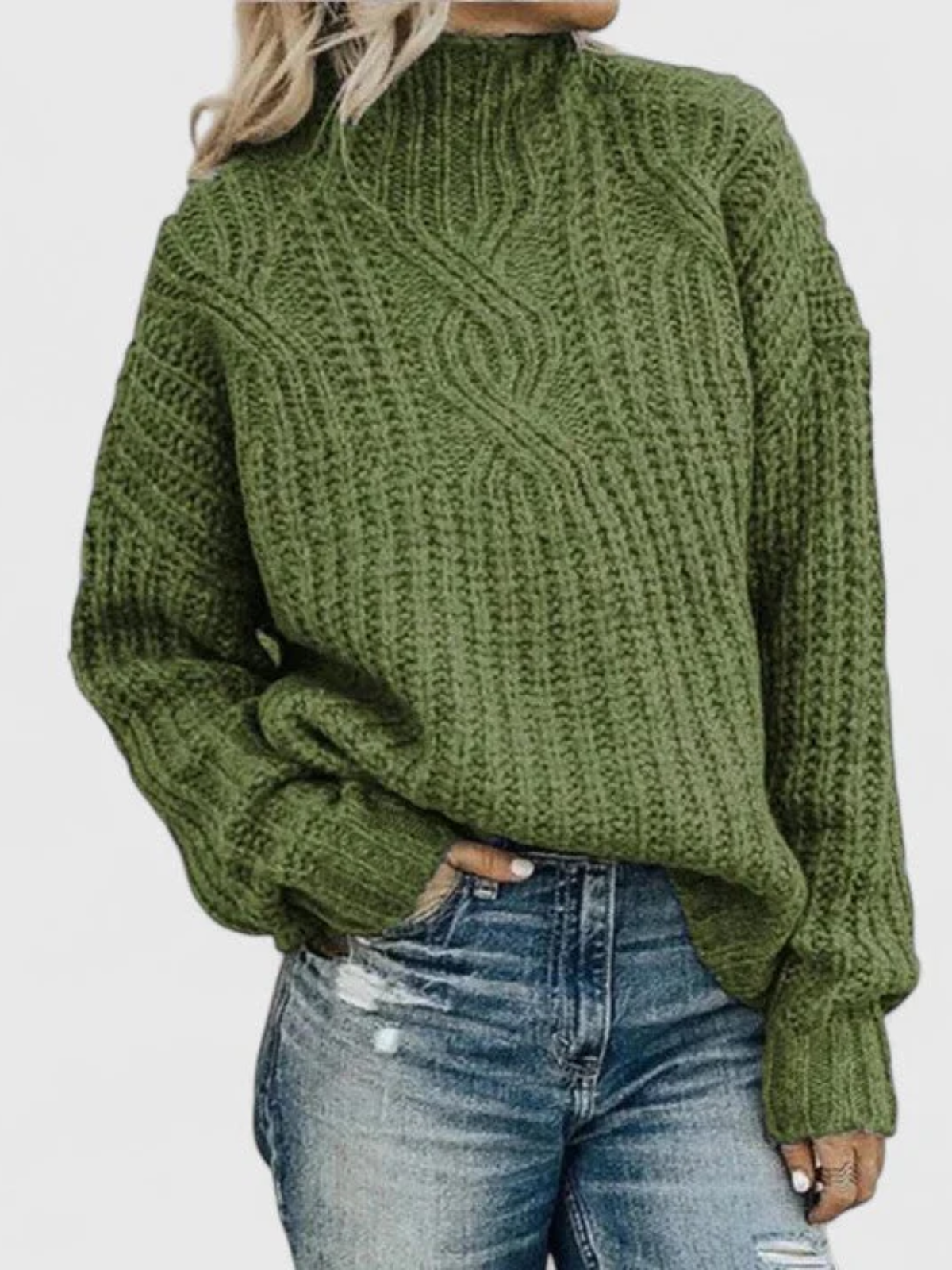 Women’s High Neck Casual Sweater – Relaxed Fit Textured Knit Pullover