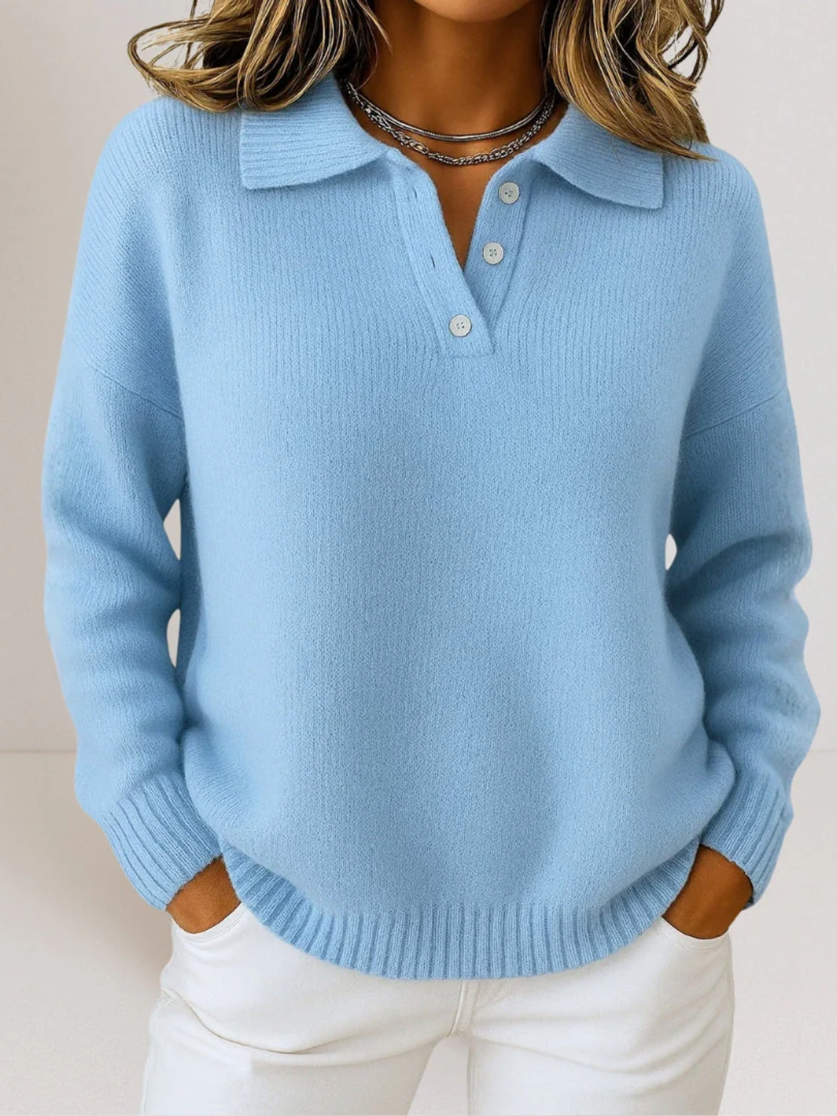 Button-Up Casual Sweater for Women – Relaxed Fit Top with Classic Collar for Everyday Wear