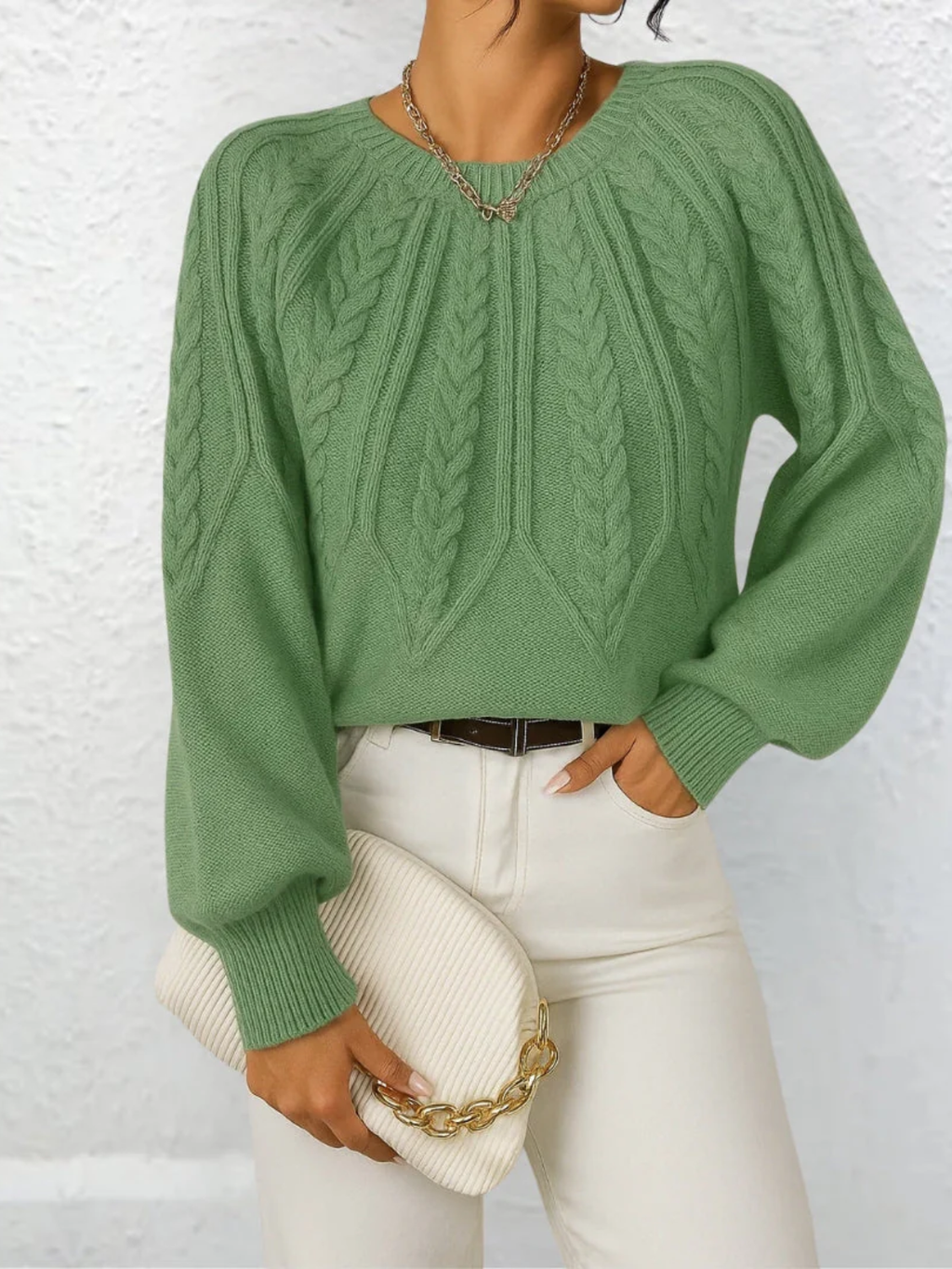 Women’s Textured Knit Casual Sweater – Relaxed Fit Pullover with Ribbed Hem and Cuffs