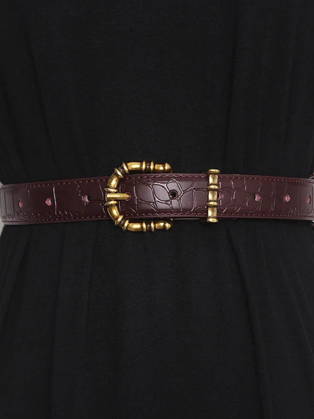 Leather Waist Belt for Women – Croc-Effect Finish with Gold-Tone Buckle for Dresses and Blazers