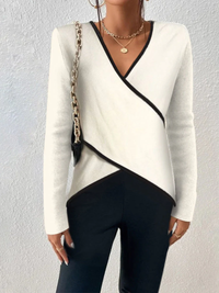 Elegant Wrap Jumper for Women – Flattering Contrast Trim Knit Top