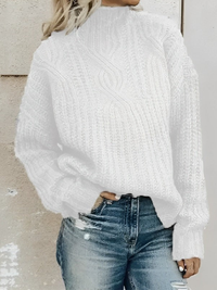 Women’s Oversized Cable Knit Jumper – Relaxed Polyester Sweater for Autumn & Winter