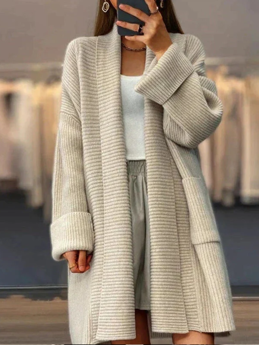 Women's Long Knit Cardigan – Soft Midweight Open-Front Coatigan