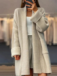 Women's Long Knit Cardigan – Soft Midweight Open-Front Coatigan