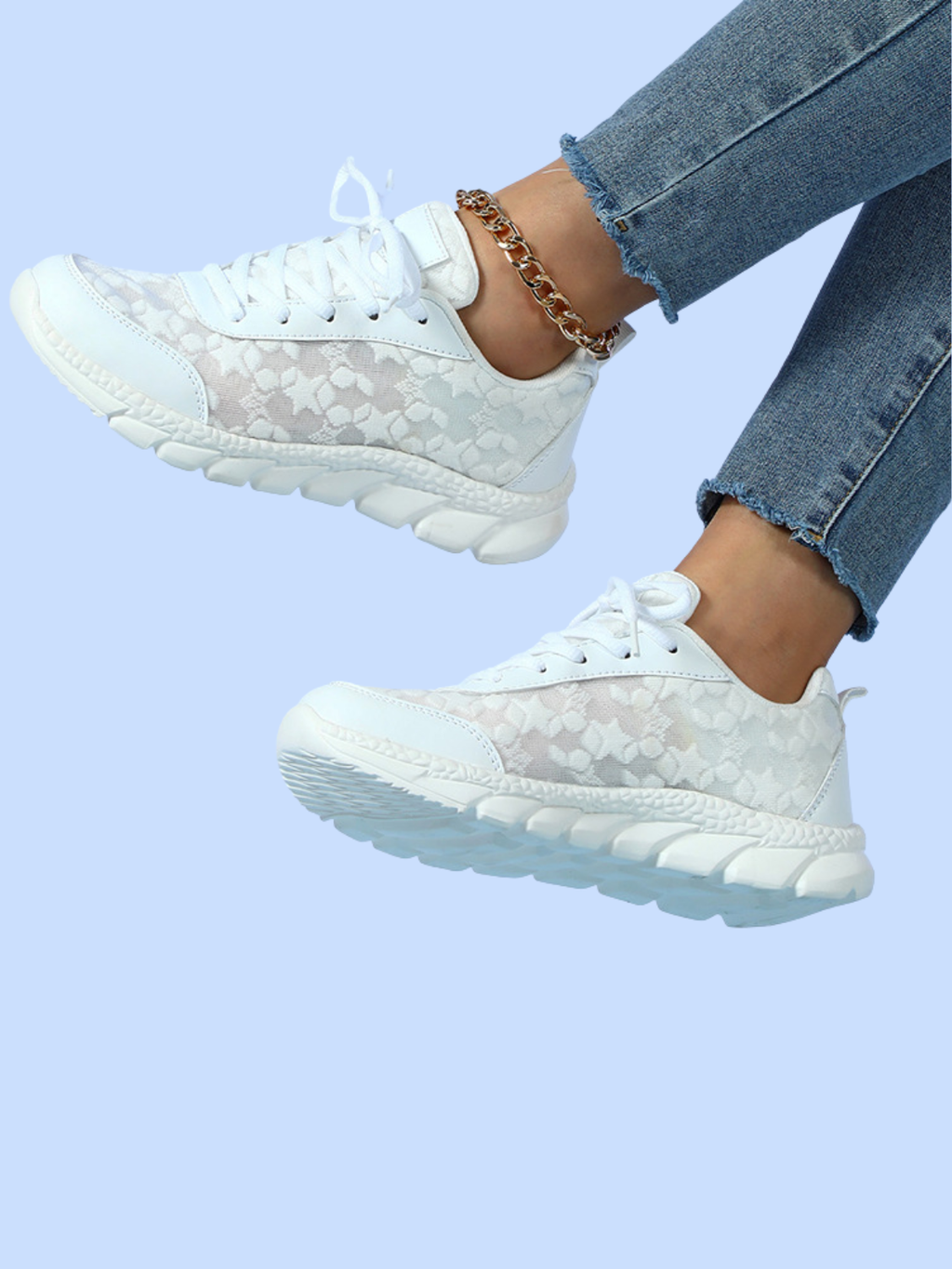 Women’s Breathable Lace Mesh Sneakers – Lightweight Comfort Walking Shoes