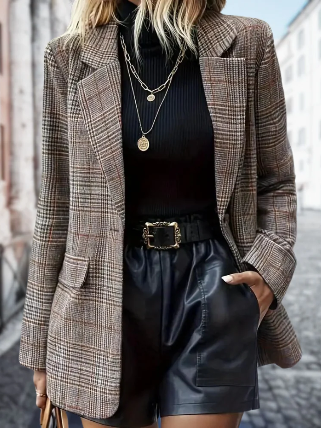 Women’s Checkered Tailored Blazer – Classic Plaid Jacket for Effortless Chic