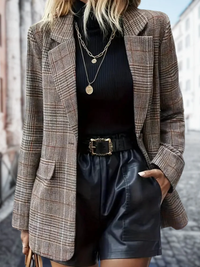 Women’s Checkered Tailored Blazer – Classic Plaid Jacket for Effortless Chic