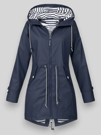 Women’s Waterproof Hooded Rain Jacket – Adjustable Waist & Stylish Weather Protection