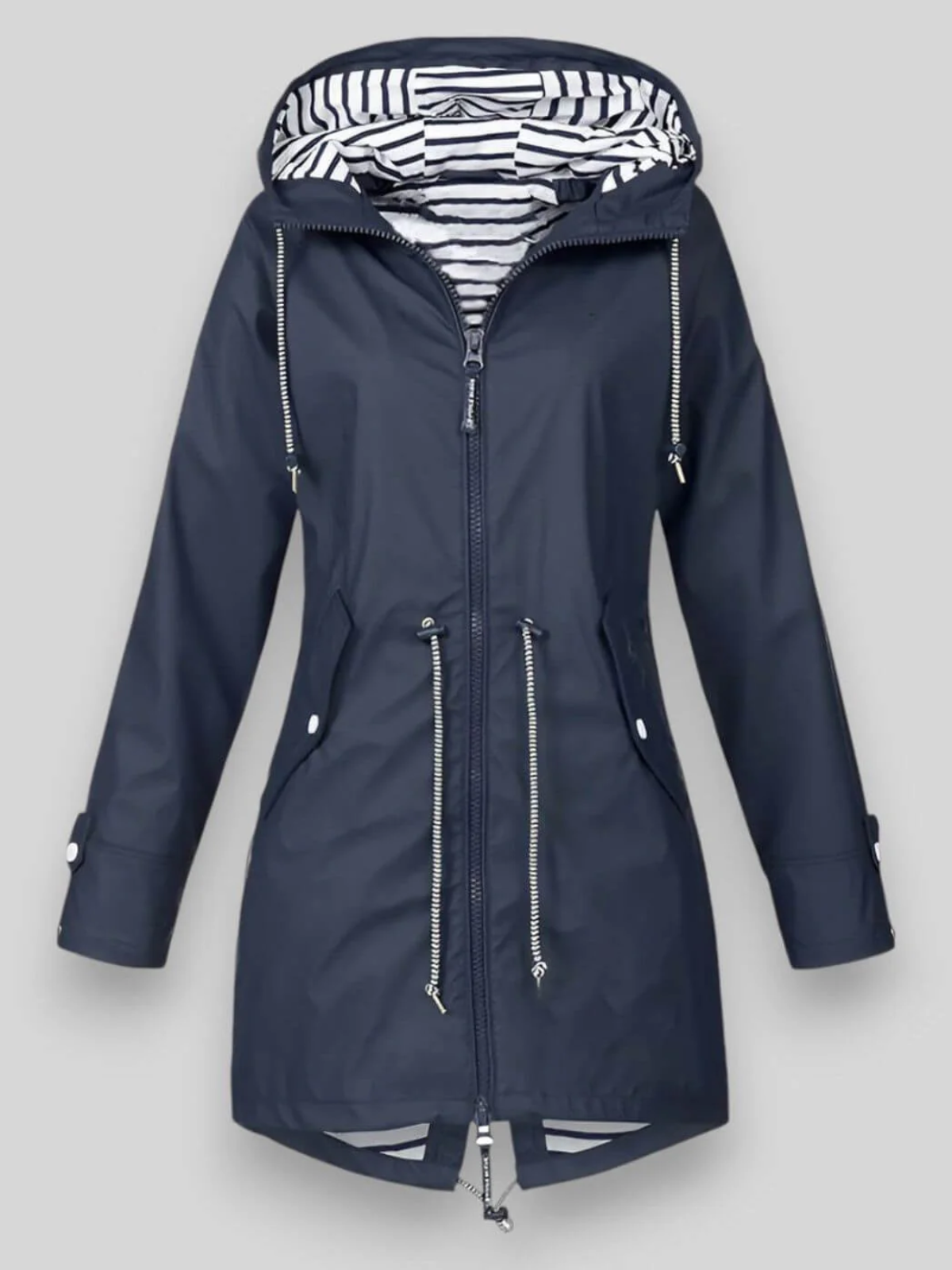 Women’s Waterproof Hooded Rain Jacket – Adjustable Waist & Stylish Weather Protection