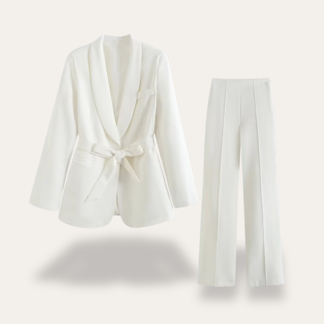 Women's Belted Blazer Pant Set