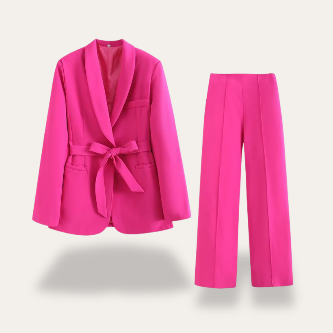 Women's Belted Blazer Pant Set