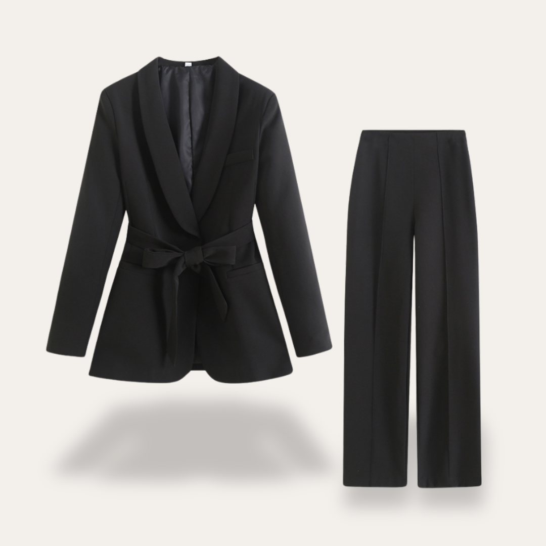 Women's Belted Blazer Pant Set