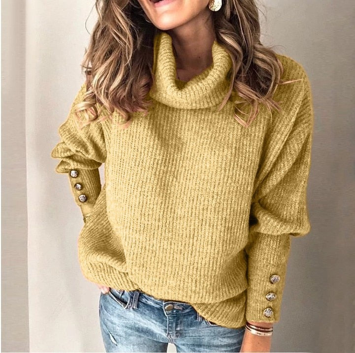 Women's Button Sleeve Turtleneck Sweater