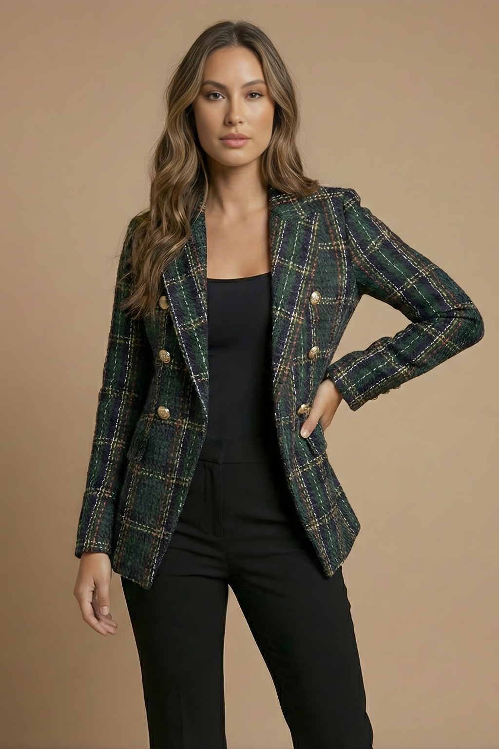 Women's Checked Fitted Blazer Jacket