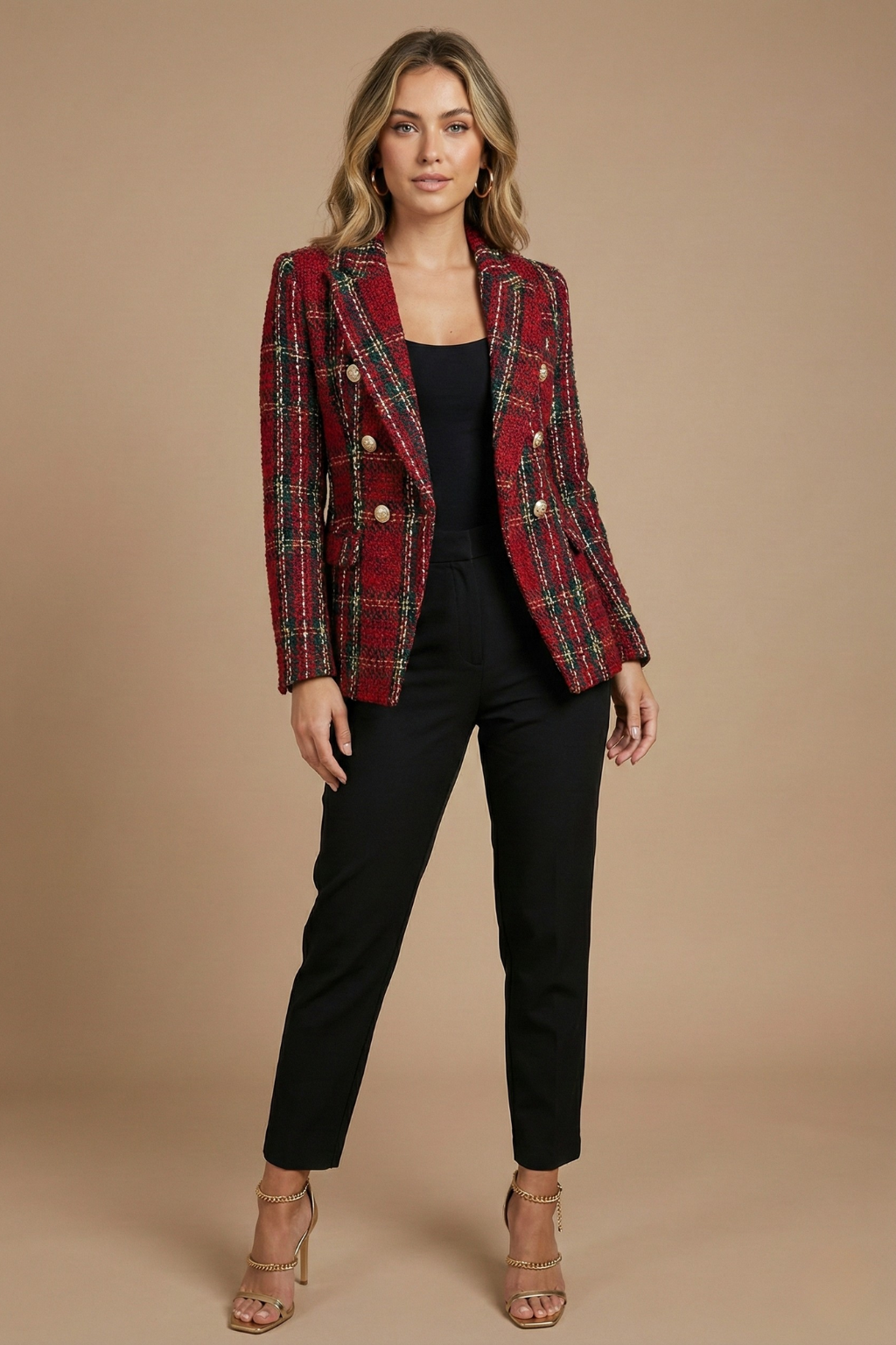 Women's Checked Fitted Blazer Jacket