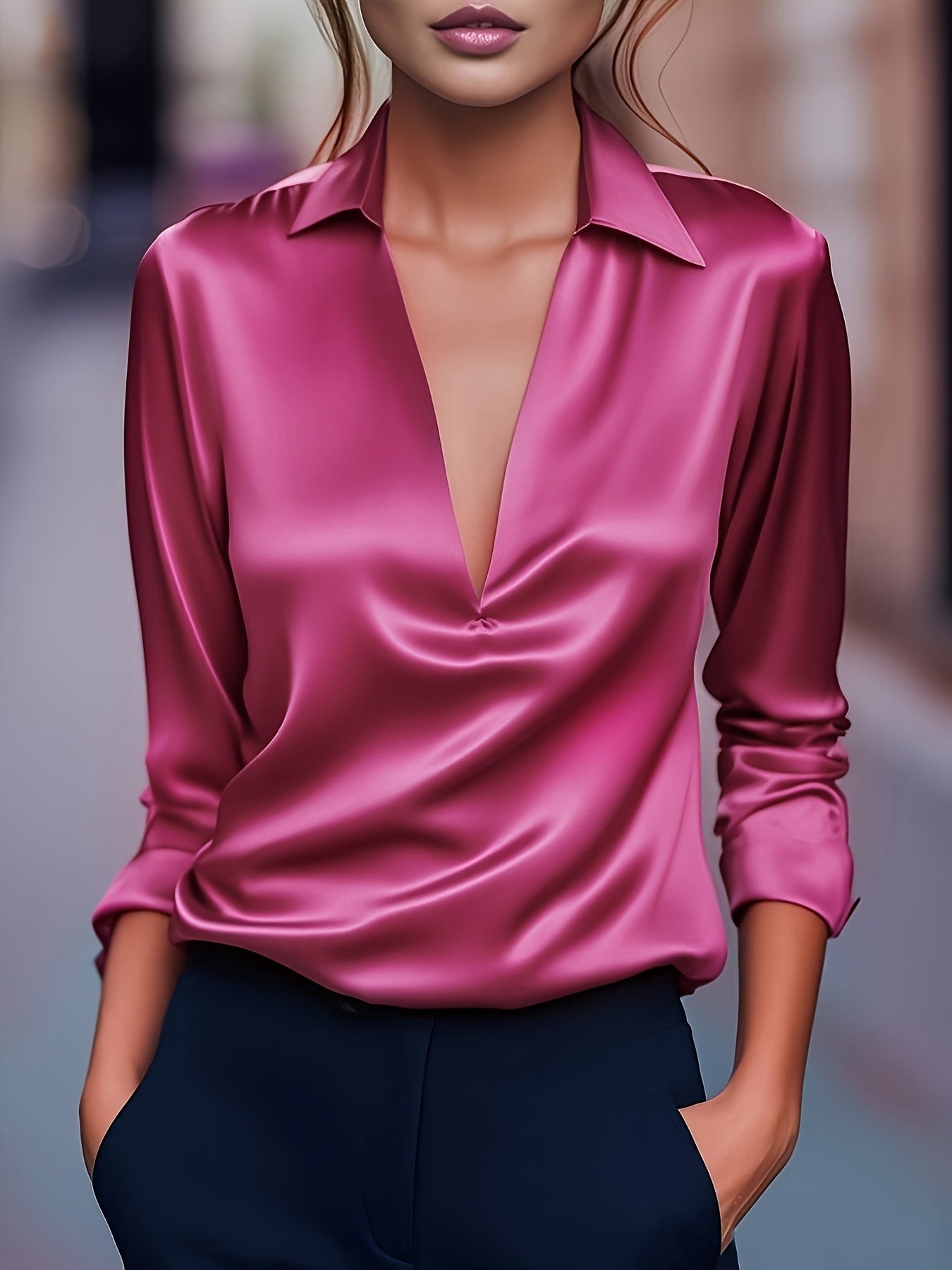 Women's Collared Long Sleeve Blouse