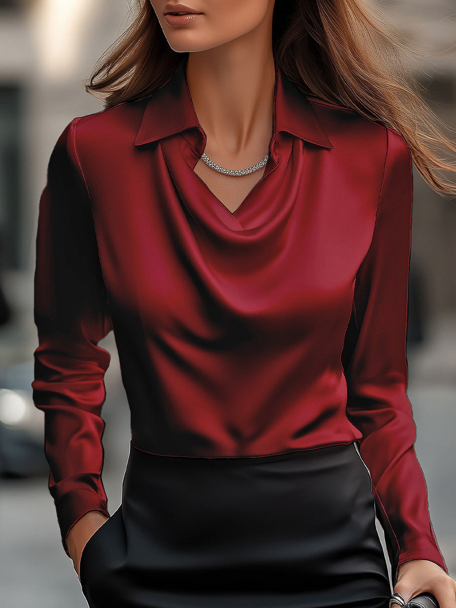 Women's Draped Neck Long Sleeve Blouse