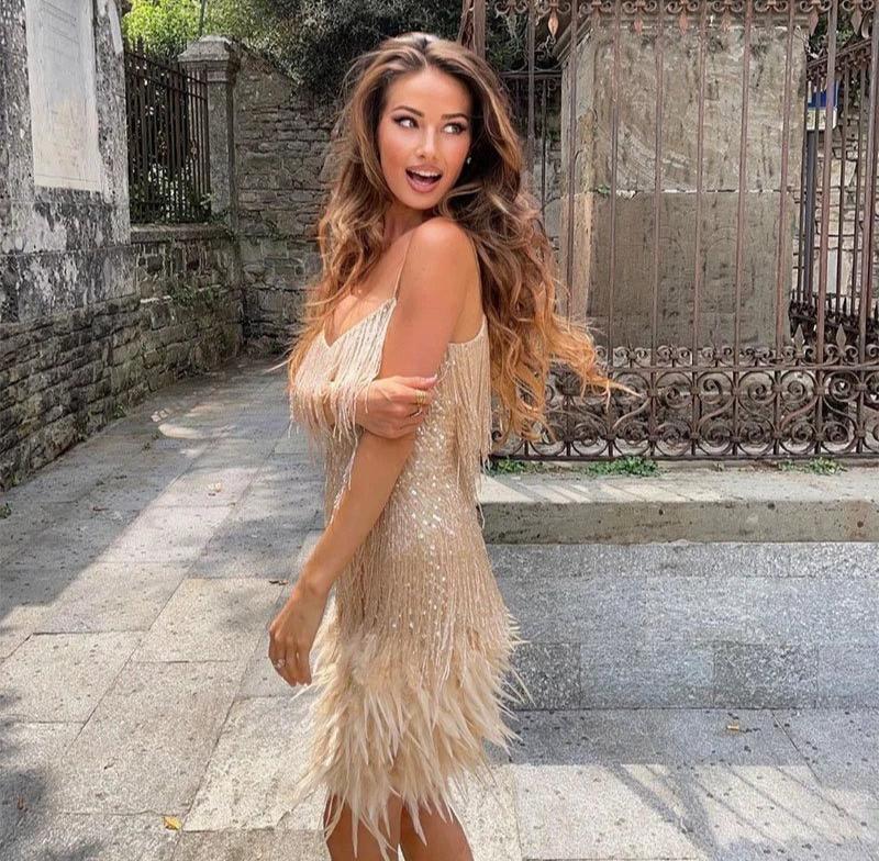 Women's Fringe Spaghetti Strap Mini Dress