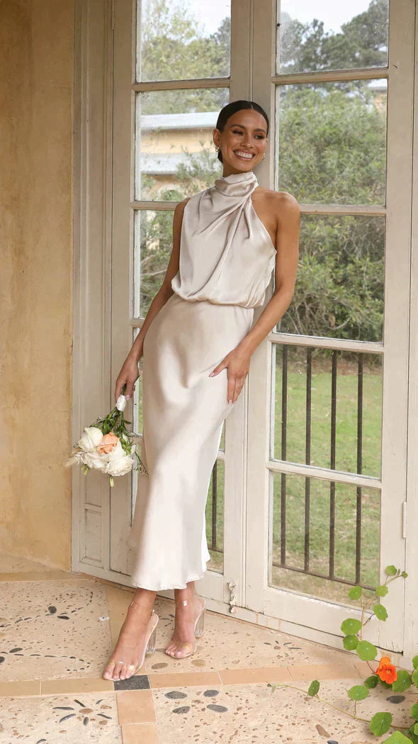 Women's Halter Slinky Midi Dress