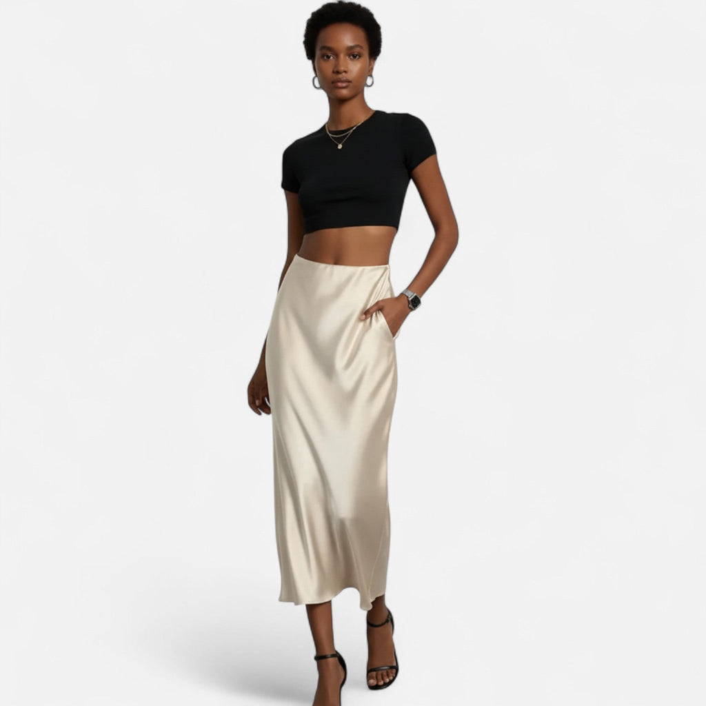 Women's High-Waisted A-Line Midi Skirt