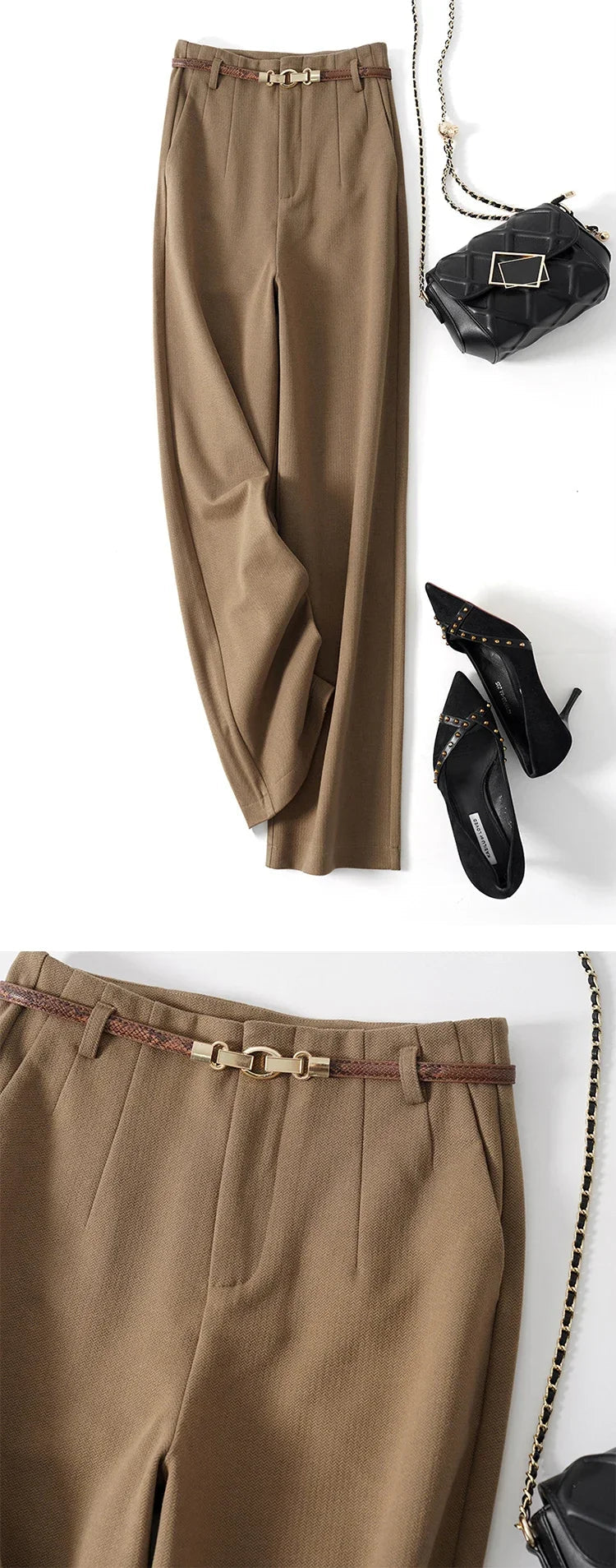 Women's High-Waisted Wide Leg Pleated Dress Pants