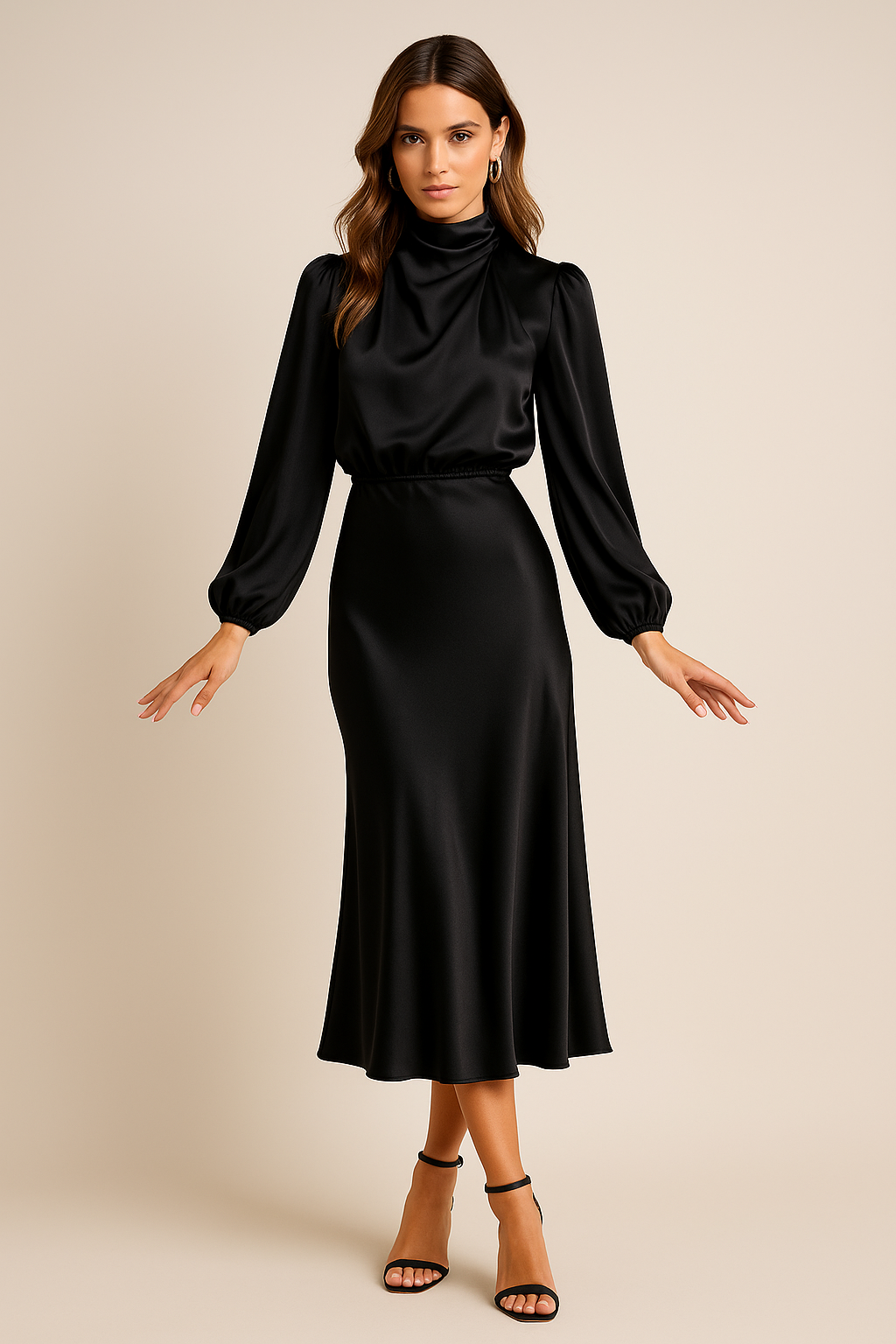 Women's Long Sleeve A-Line Midi Dress