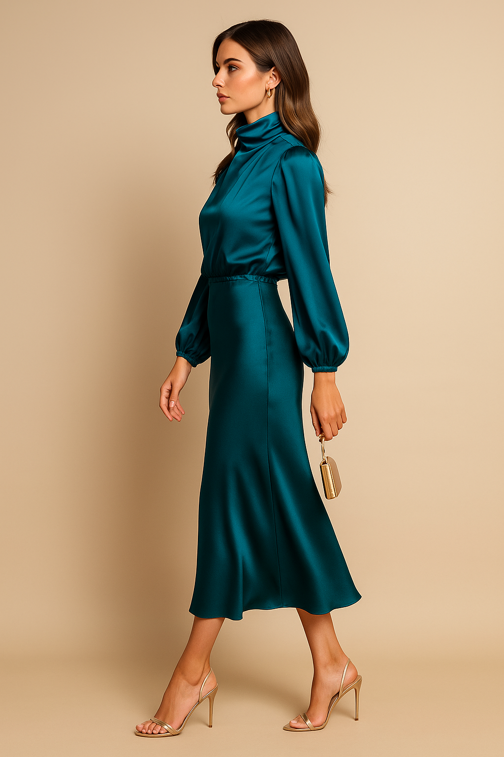 Women's Long Sleeve A-Line Midi Dress
