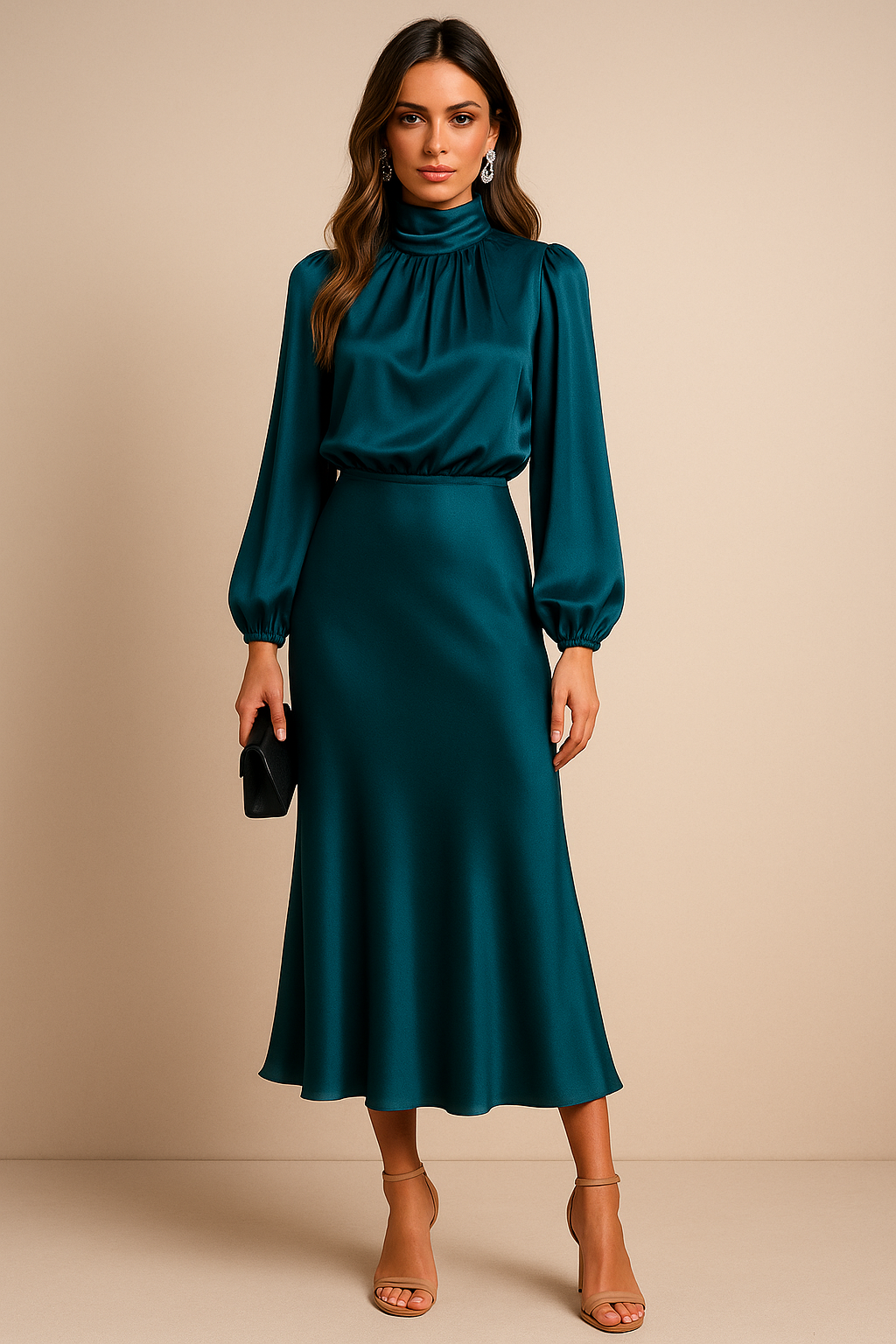Women's Long Sleeve A-Line Midi Dress