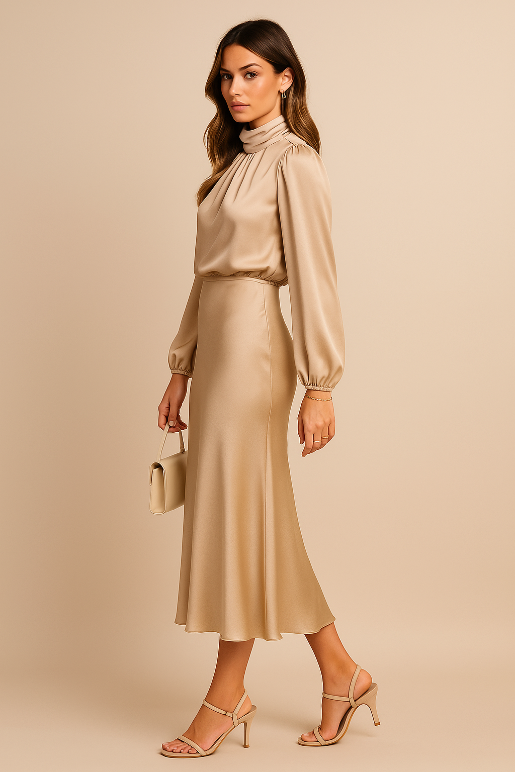 Women's Long Sleeve A-Line Midi Dress