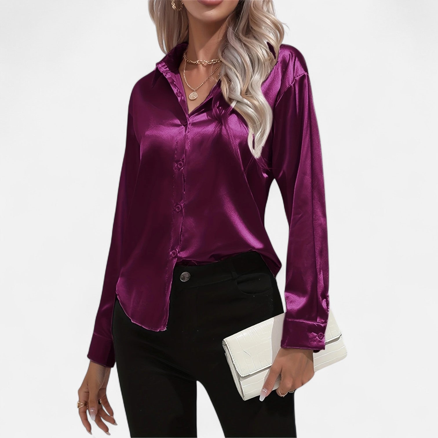 Women's Long-Sleeve Satin Blouse