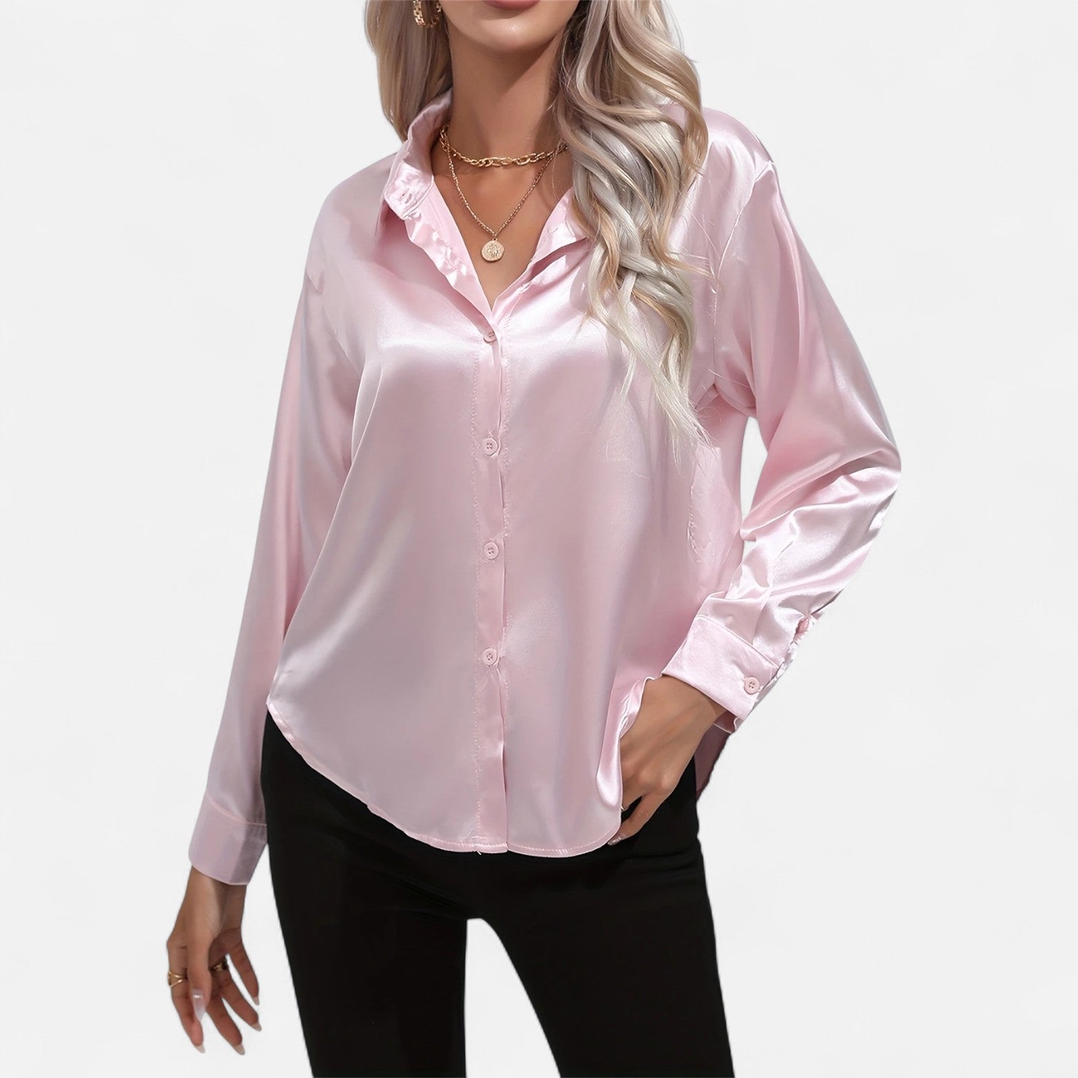 Women's Long-Sleeve Satin Blouse
