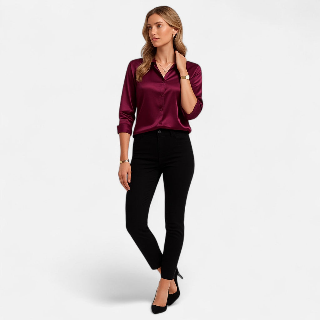 Women's Long-Sleeve Satin Blouse