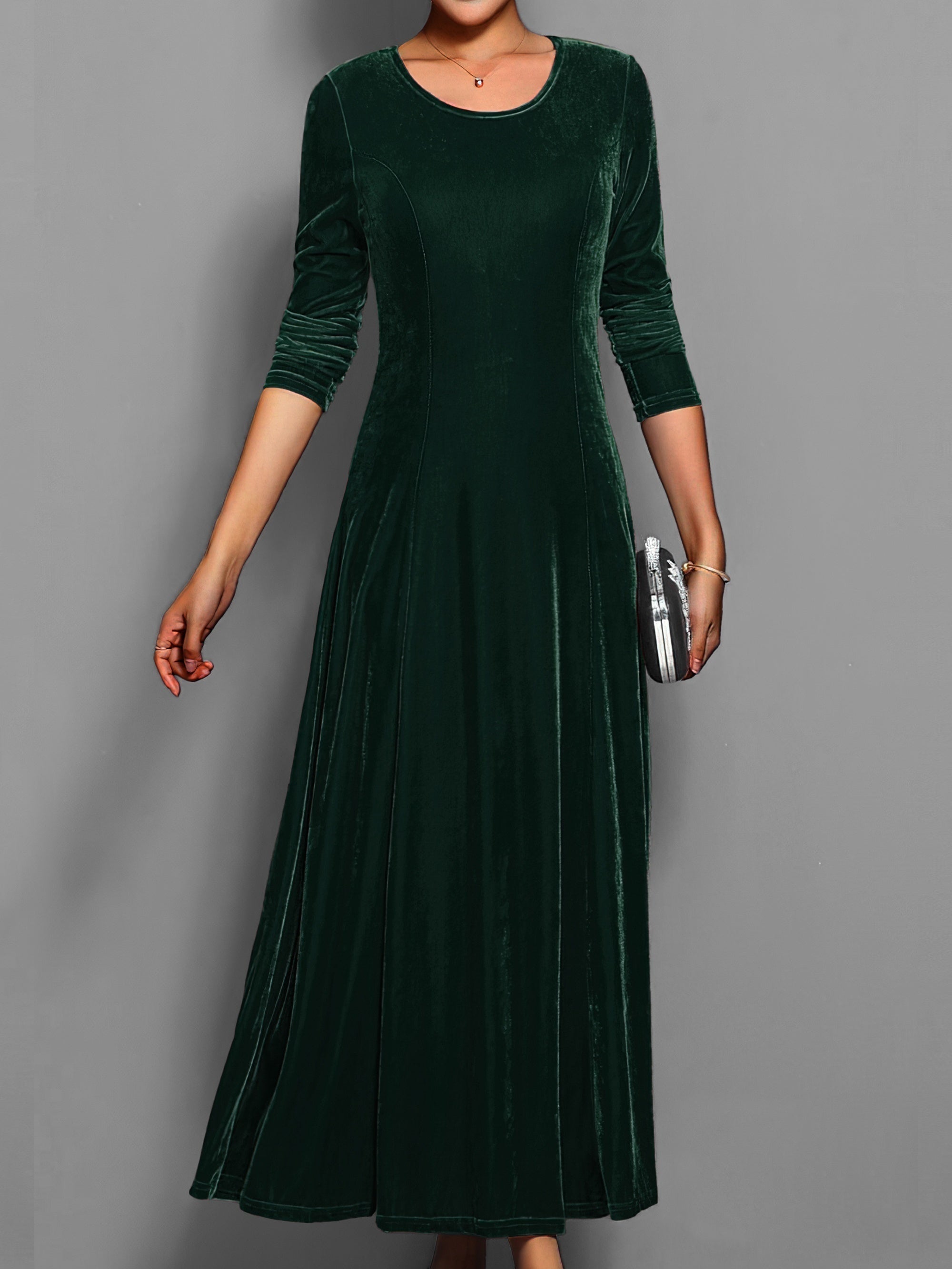 Women's Long Sleeve Velvet A-Line Maxi Dress