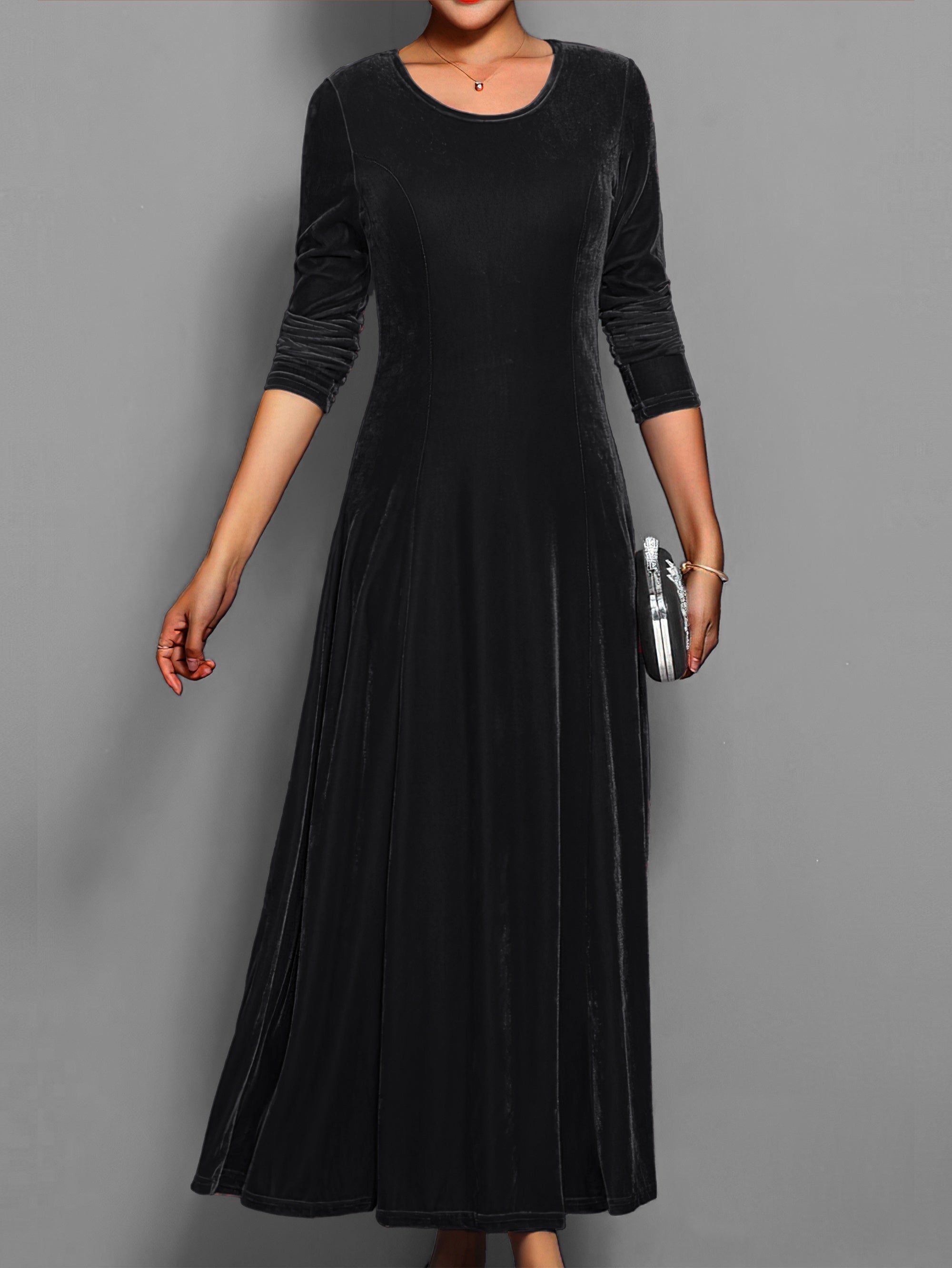 Women's Long Sleeve Velvet A-Line Maxi Dress