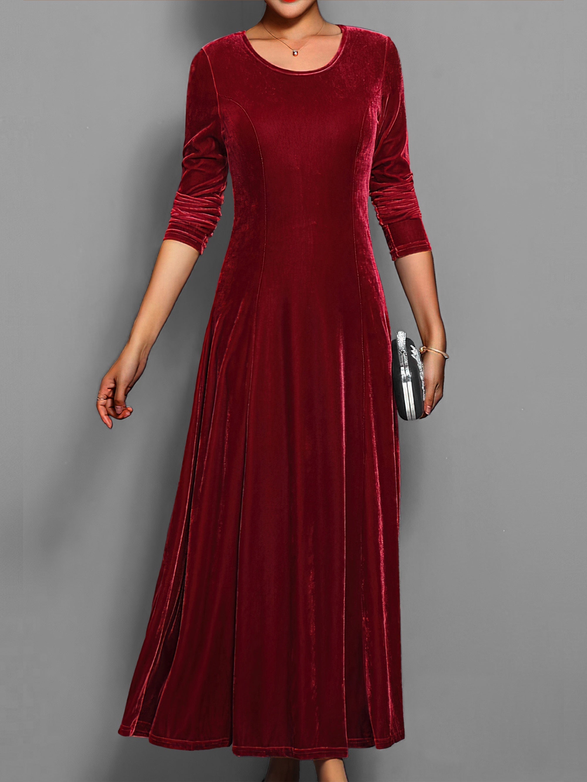 Women's Long Sleeve Velvet A-Line Maxi Dress