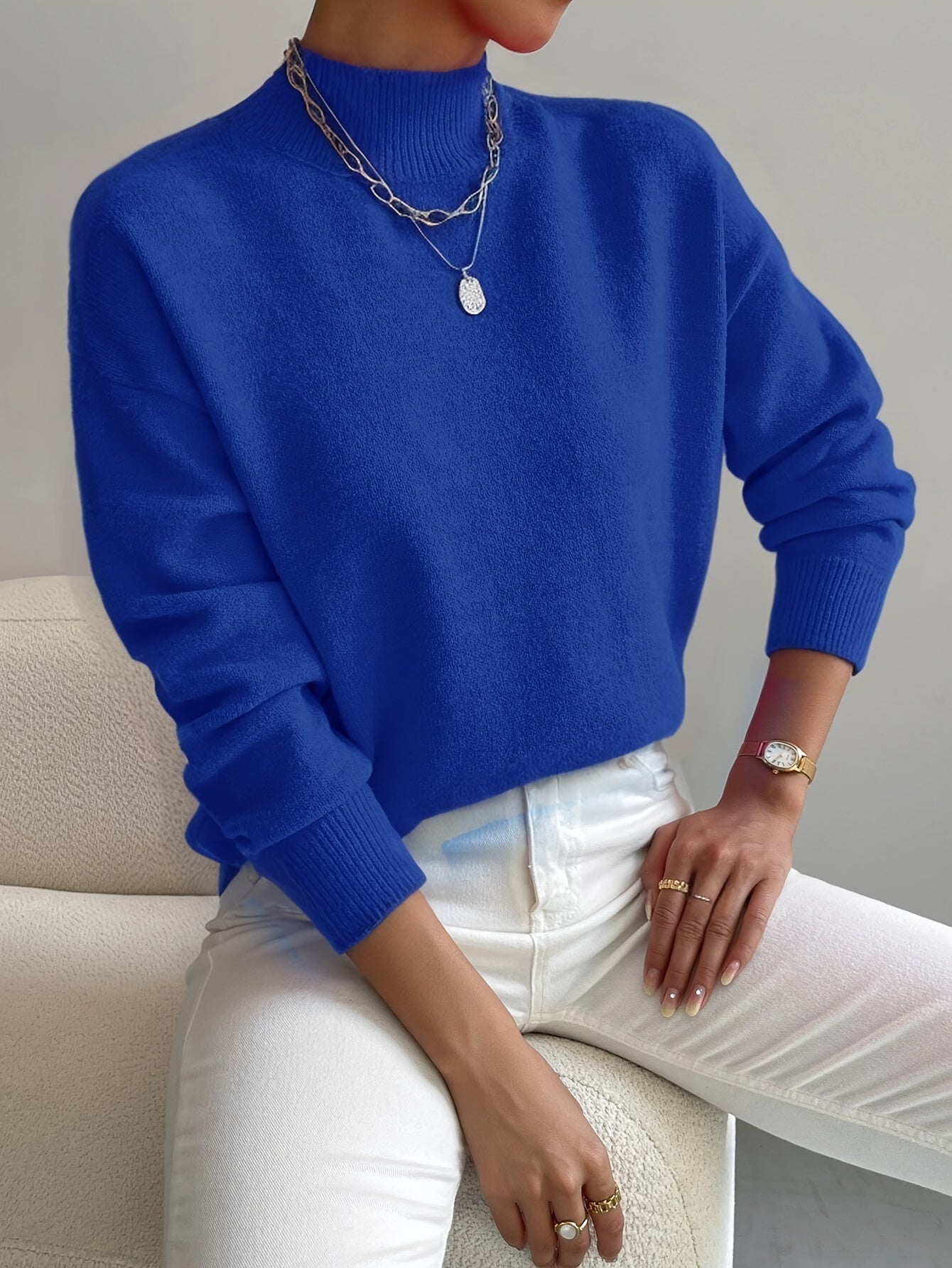 Women's Mock Neck Ribbed Knit Sweater