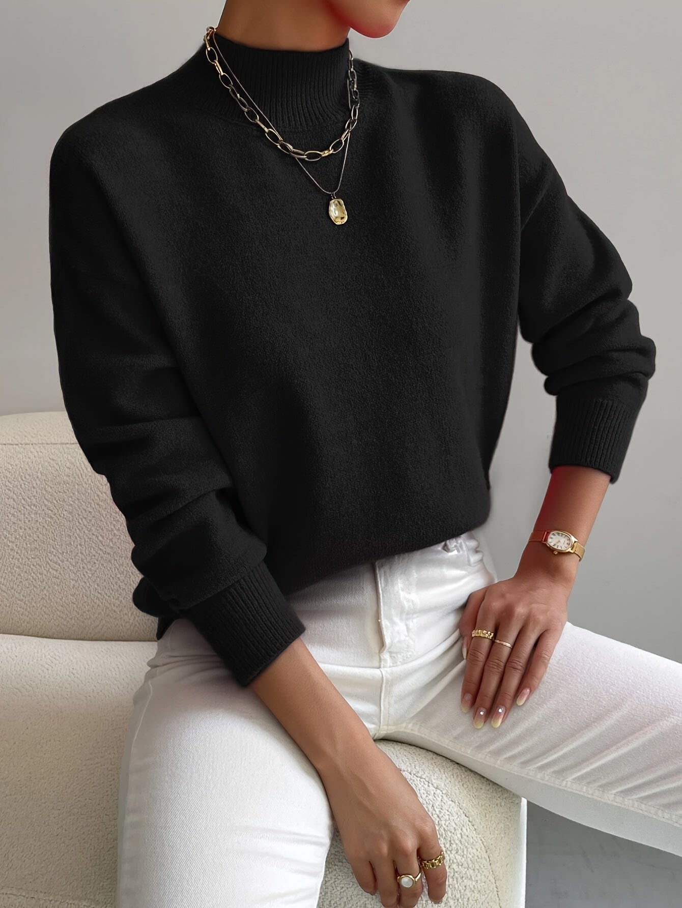 Women's Mock Neck Ribbed Knit Sweater