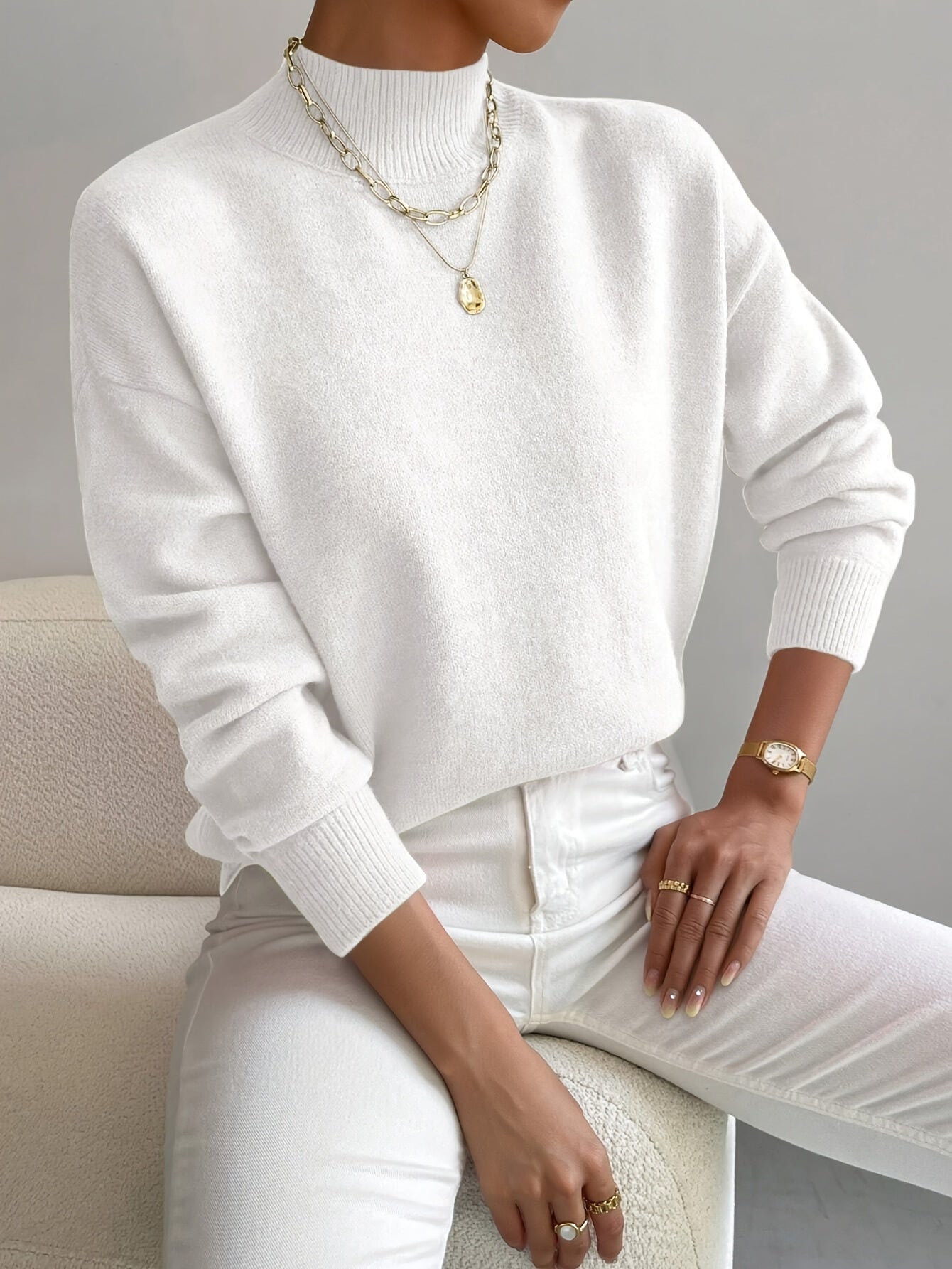 Women's Mock Neck Ribbed Knit Sweater