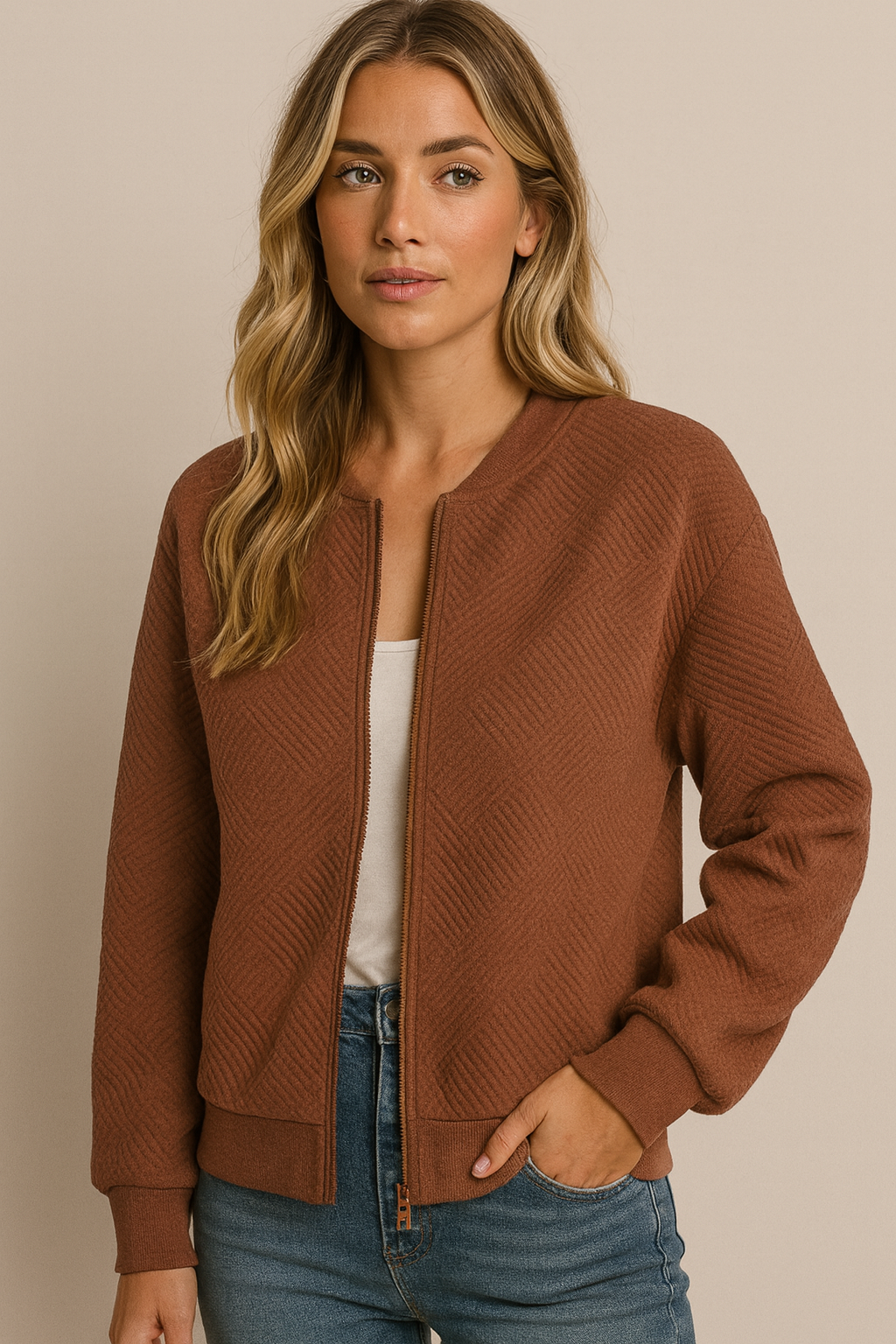 Women's Quilted Zip Up Bomber Jacket