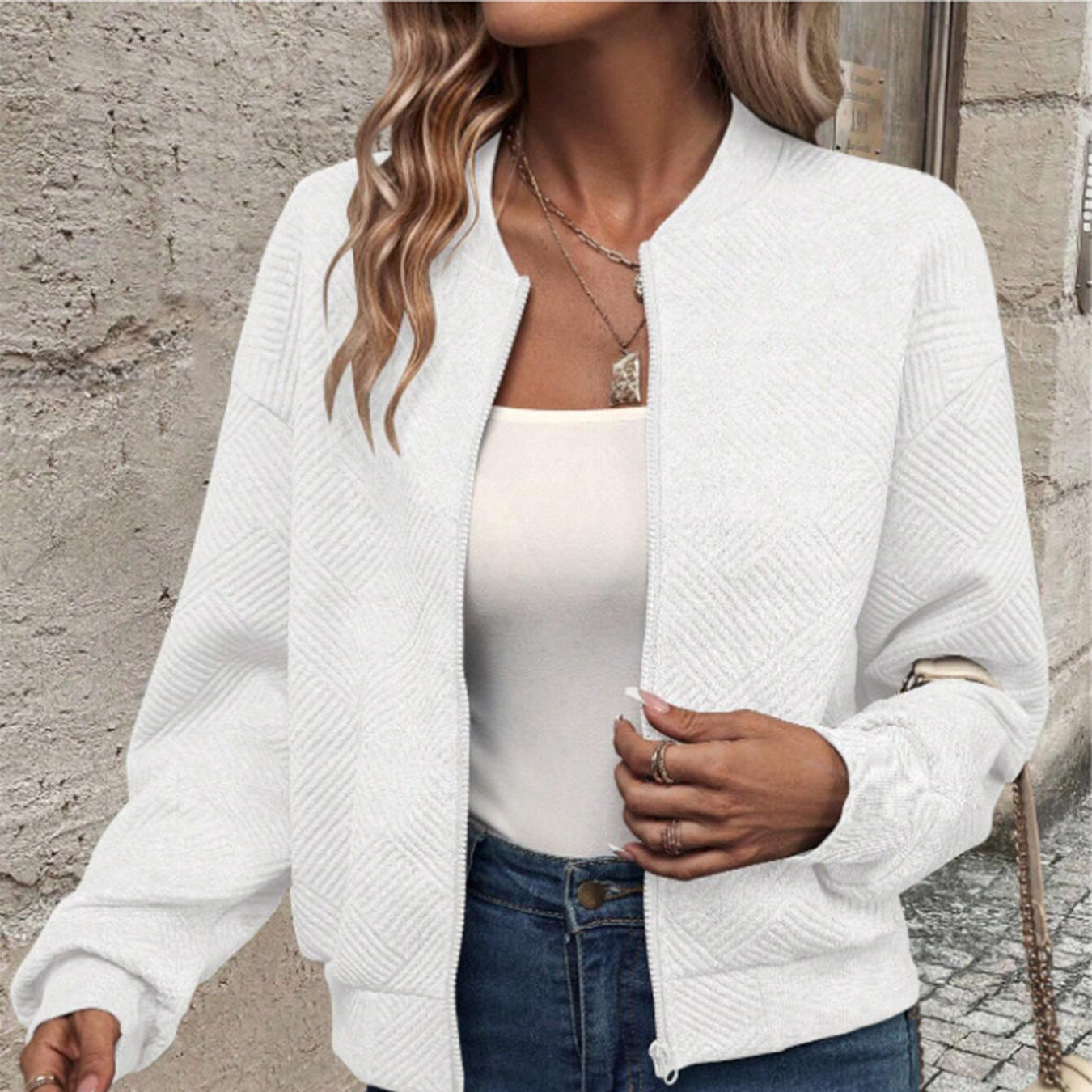 Women's Quilted Zip Up Bomber Jacket