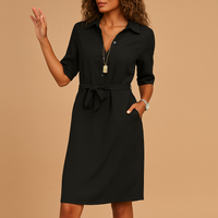 Women's Tie Waist Shirt Midi Dress