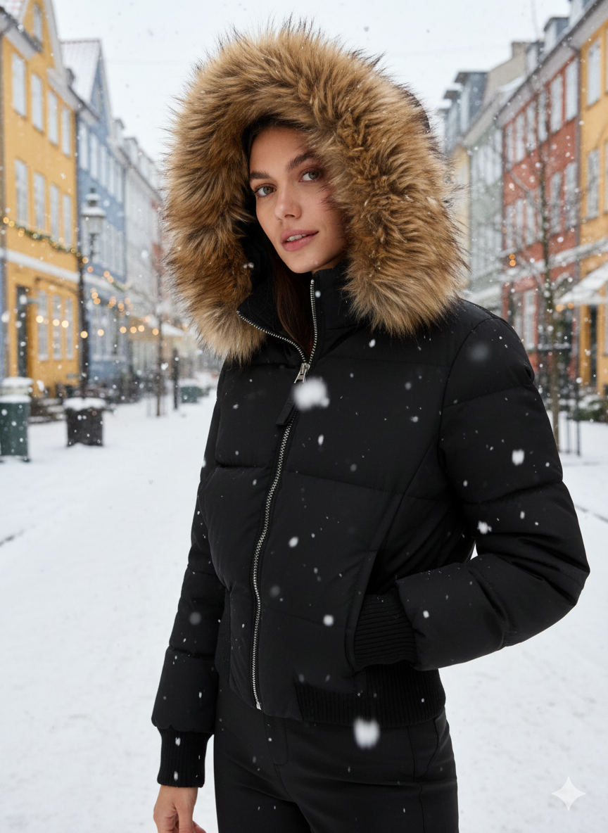 Faux Fur Hood Puffer Jacket for Women