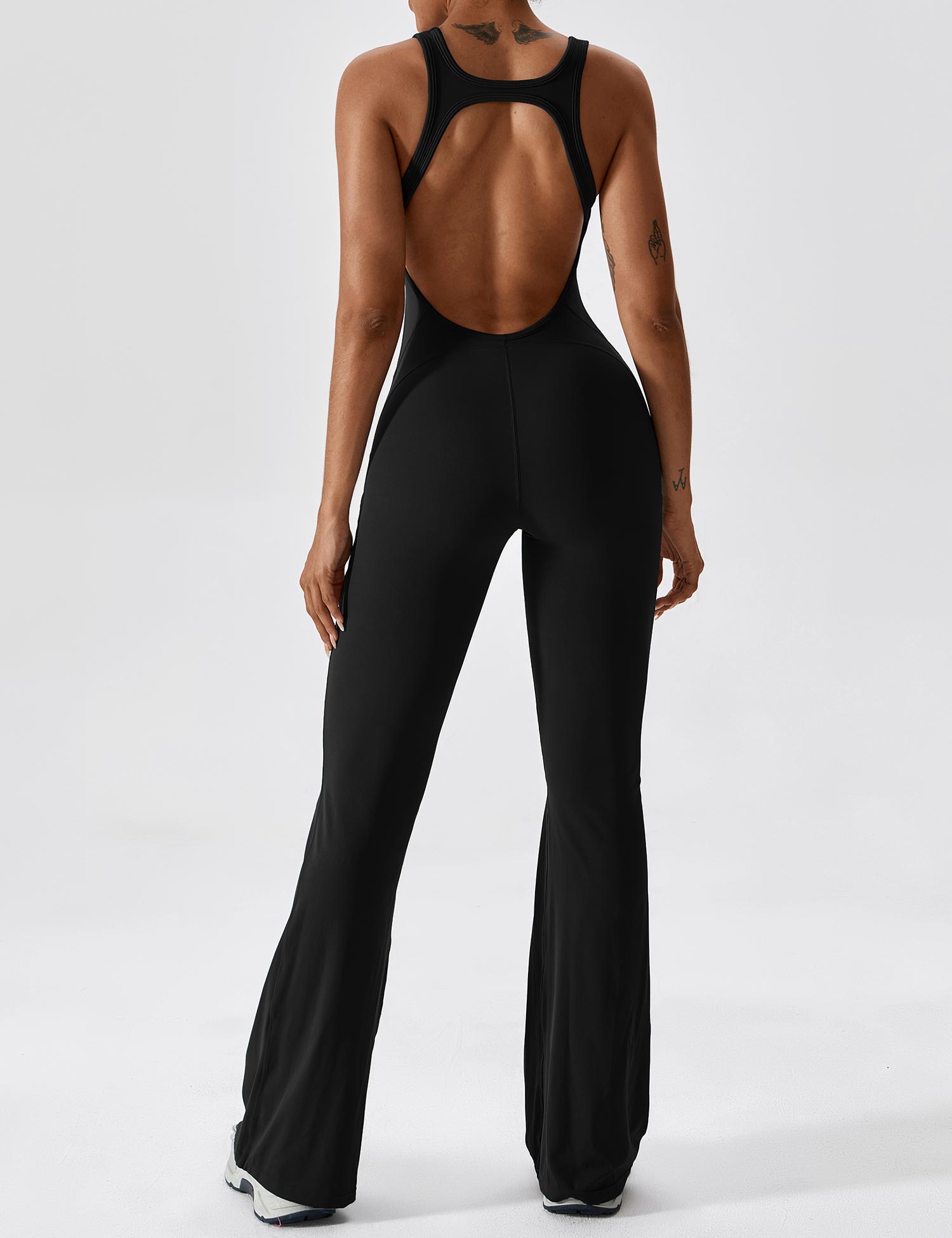 Women’s Open Back Flared Jumpsuit – Sleek, Stretchy & Figure-Sculpting Fit