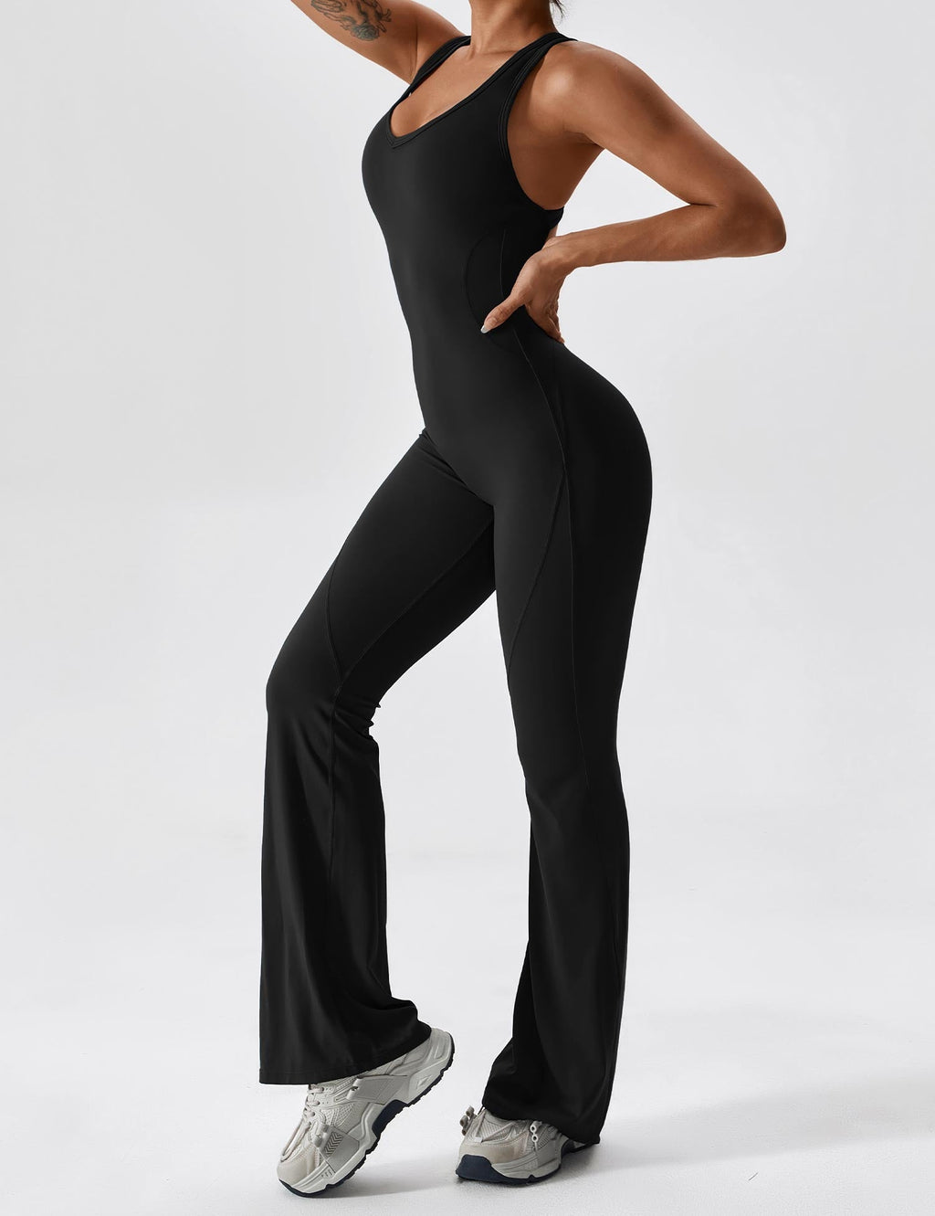 Women’s Open Back Flared Jumpsuit – Sleek, Stretchy & Figure-Sculpting Fit