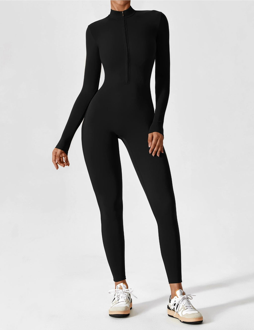 Long Sleeve Zip Jumpsuit – Stretch One-Piece Activewear with Sculpting Fit