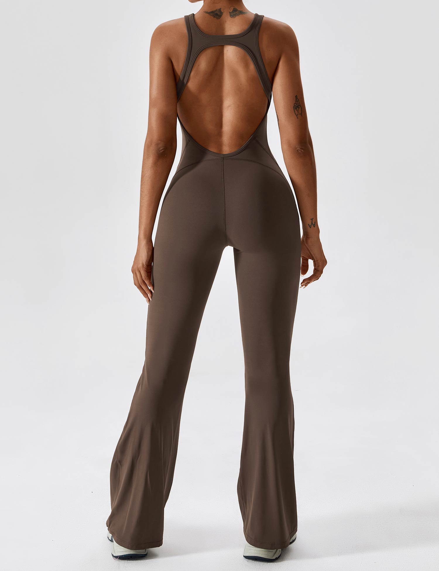 Women’s Open Back Flared Jumpsuit – Sleek, Stretchy & Figure-Sculpting Fit