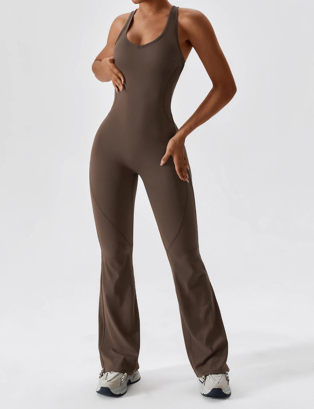Women’s Open Back Flared Jumpsuit – Sleek, Stretchy & Figure-Sculpting Fit