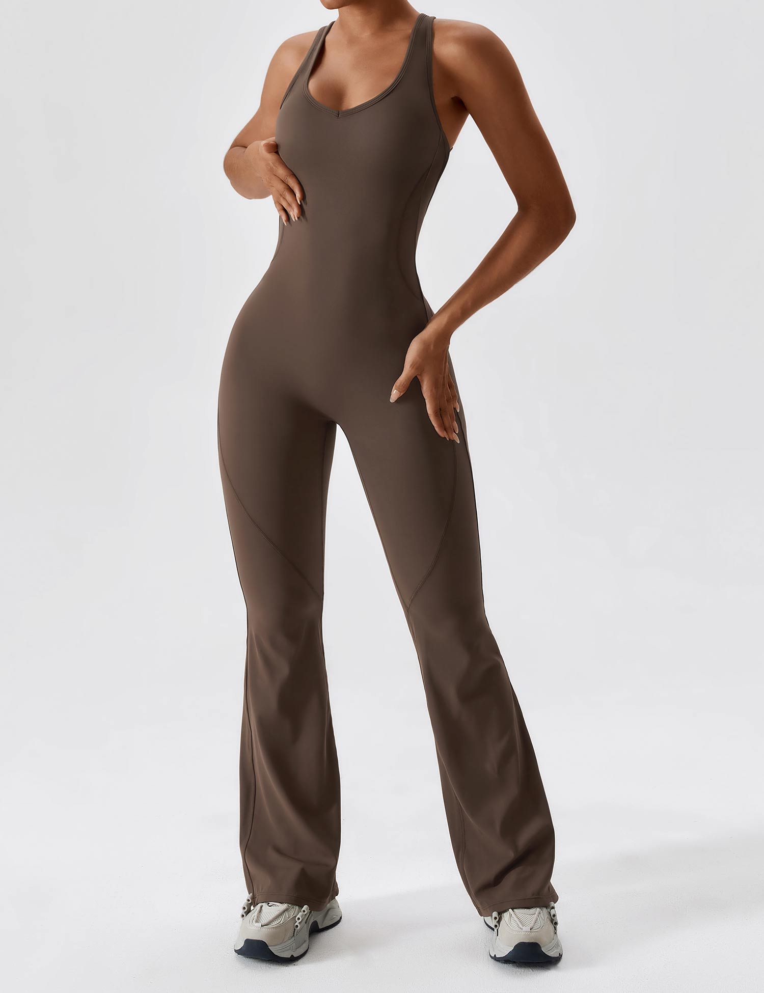 Women’s Open Back Flared Jumpsuit – Sleek, Stretchy & Figure-Sculpting Fit